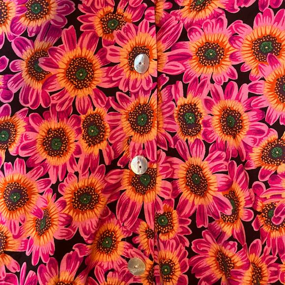 Cheeky Vintage Mod Floral Mini Dress Groovy Pink Sunflower Print Bell Sleeves SM - Picture 3 of 5